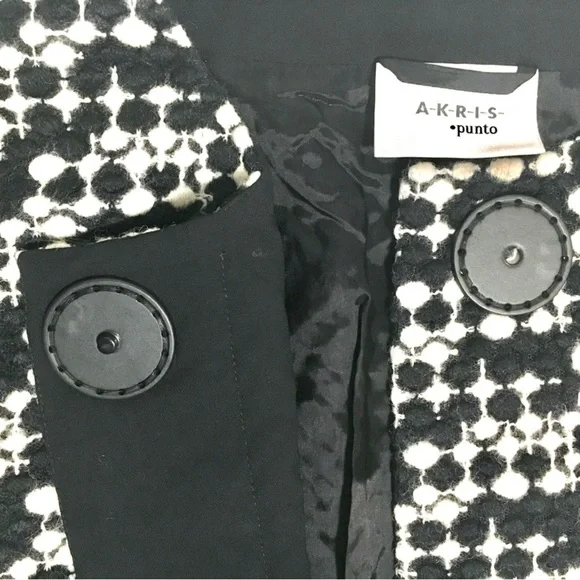 AKRIS PUNTO Blazer Jacket Tweed Dot Embroidered Wool Belted Waist Black White 8 - Picture 5 of 16